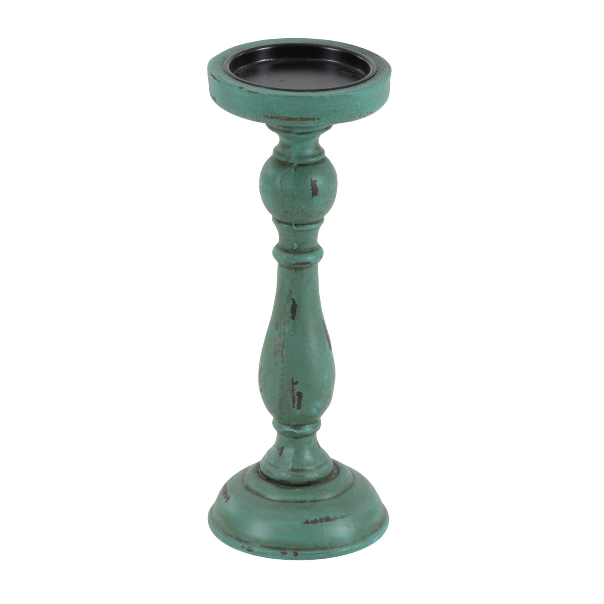 Turquoise Wood Traditional Candle Holder Set